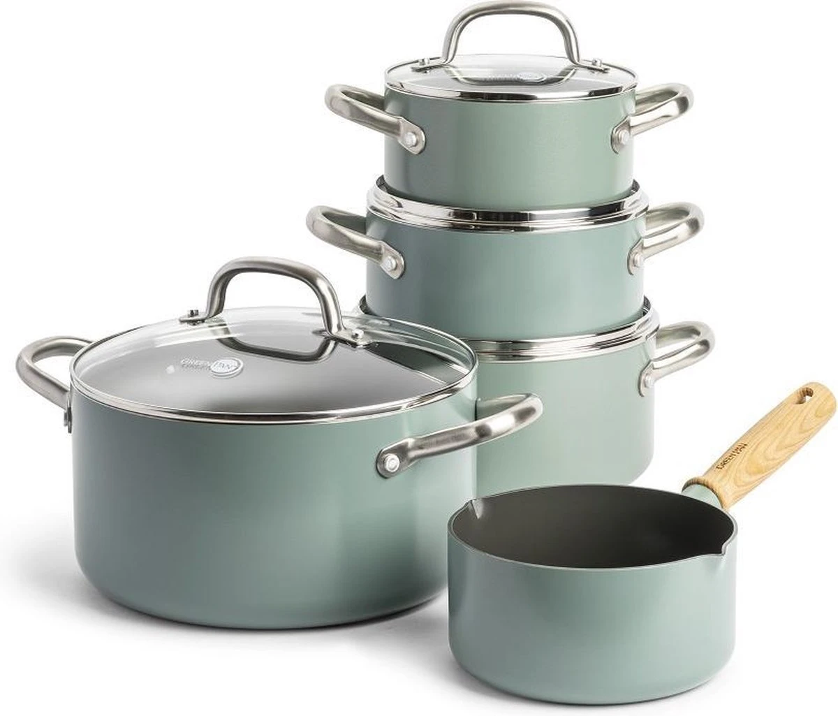 GreenPan Mayflower Pannenset - 5-delig - Lichtblauw - Inductie - PFAS-vrij 1 GreenPan Mayflower Pannenset - 5-delig - Lichtblauw - Inductie - PFAS-vrij